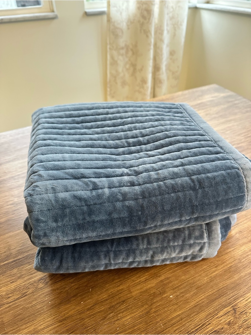 NWOT Quince Cotton Velvet Channel Quilted Sham Set In Glacier Blue - King - Picture 4 of 5